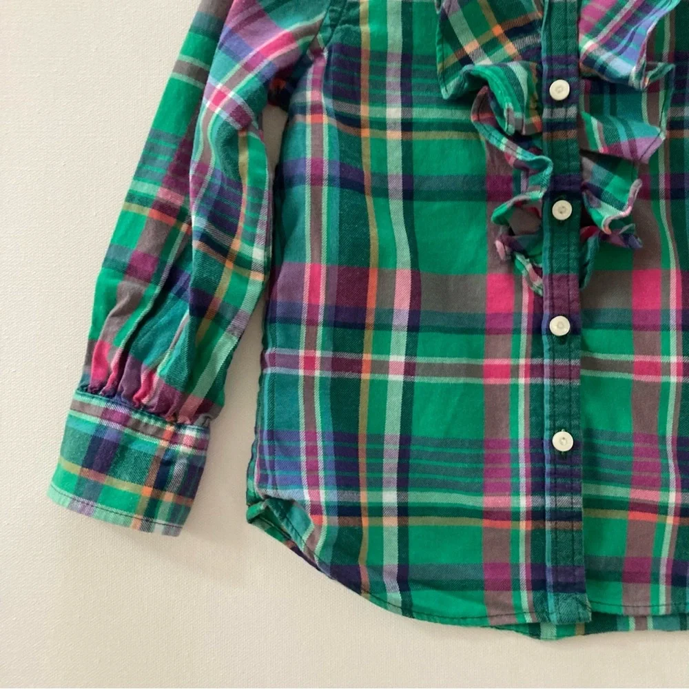 Ralph Lauren 3T Green Pink Plaid Ruffle Shirt